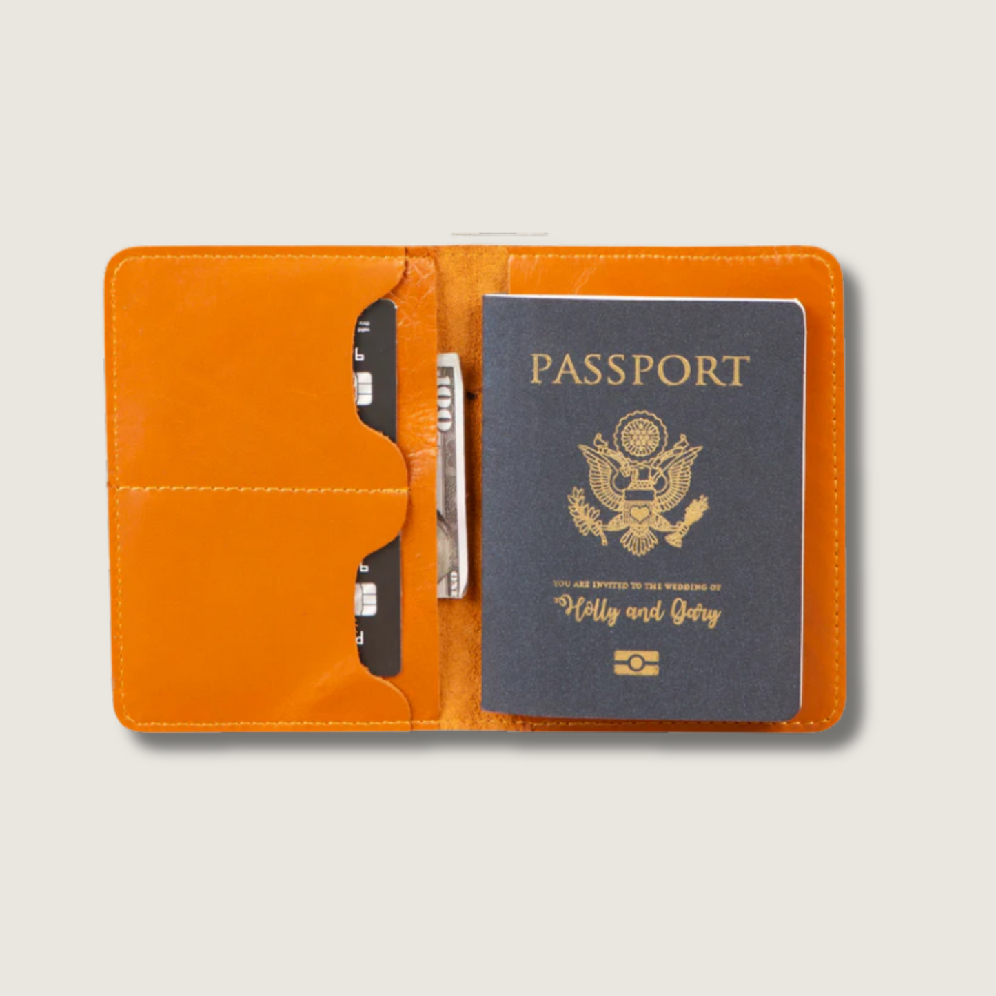 Leather Passport Holder - Orange Brown - Milan