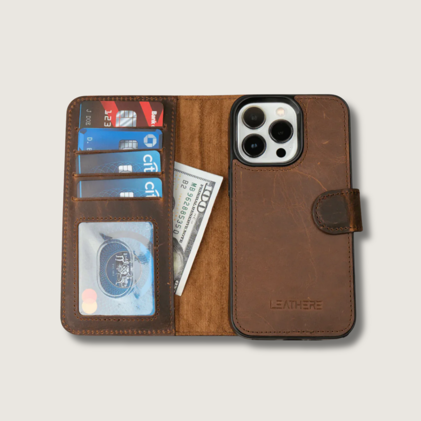 iPhone 16 Series Dark Brown Wallet Case - New York