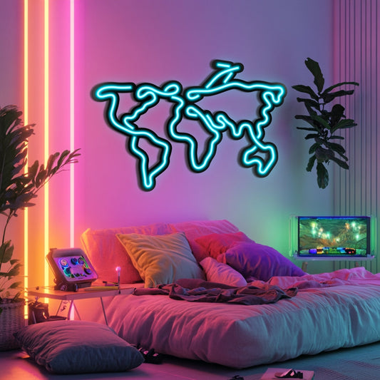 World Map Metal Neon Wall Art- LN0017