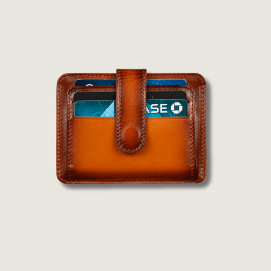 Leather Card Holder Wallet with ID Window - Rich Brown - Miami