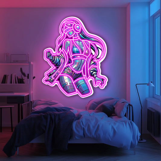 UV Printed Hologram Girl Neon Wall Art- LV0017