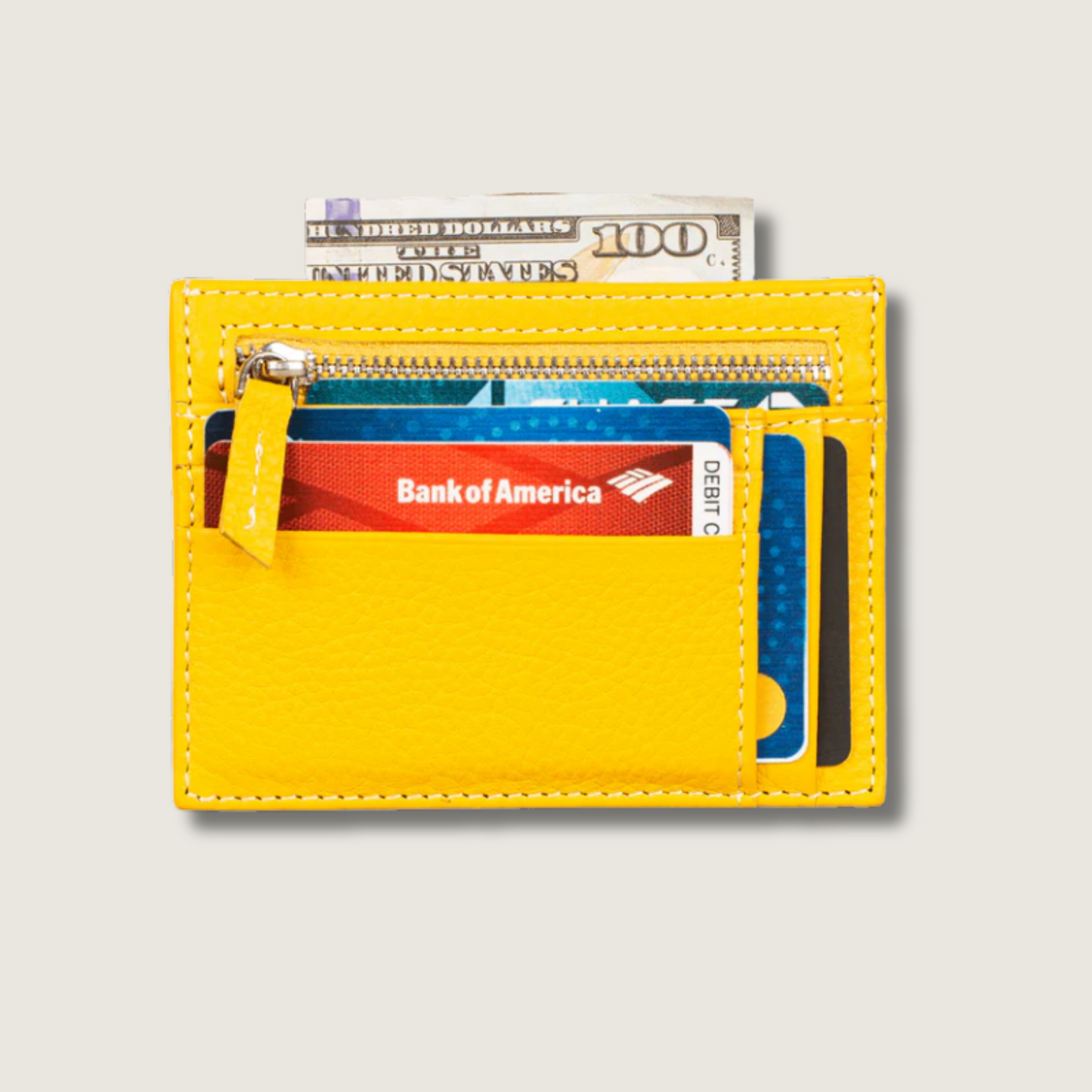 Vibrant Leather Card Holder with Zipper Pocket - Yellow - Concord
