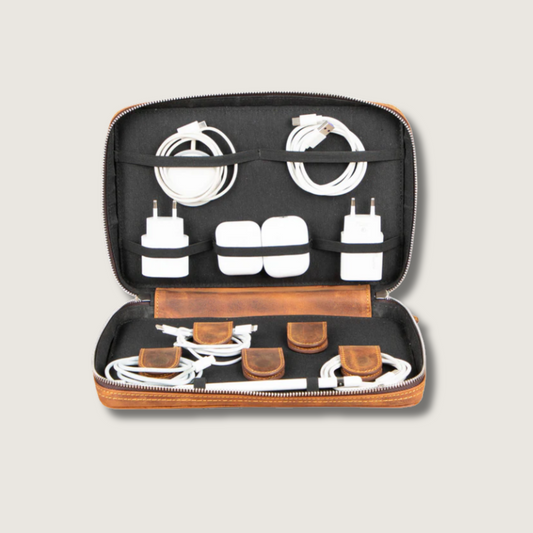 Leather Tech Organizer Case - Rich Brown - Oslo
