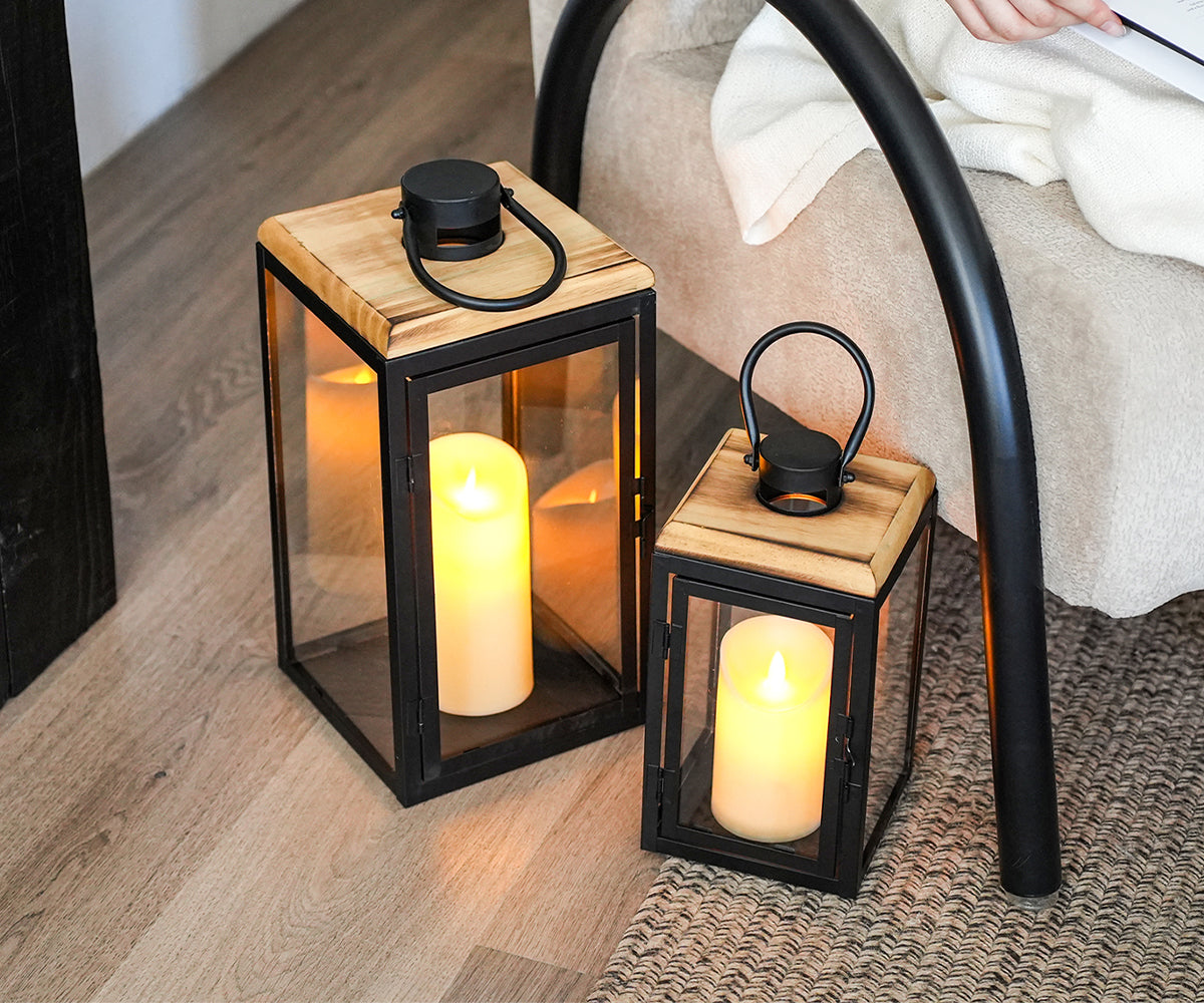 JHY 2-Piece Decorative Candle Lanterns: Farmhouse Meets Modern Style