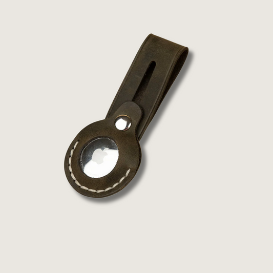 Handcrafted Leather AirTag Keychain – Sleek and Secure - Green - Warren
