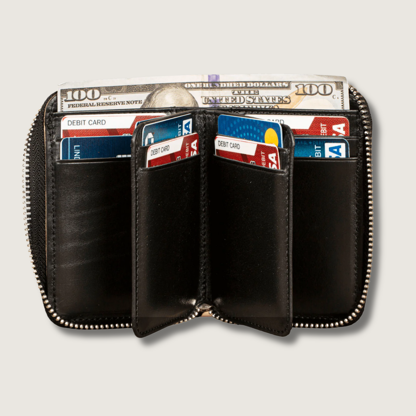 Premium Leather Zipper Wallet - Black - Anniston