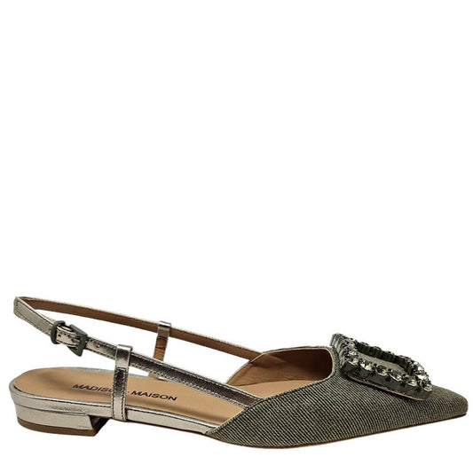 Khaki/Gold Sling Back Flat