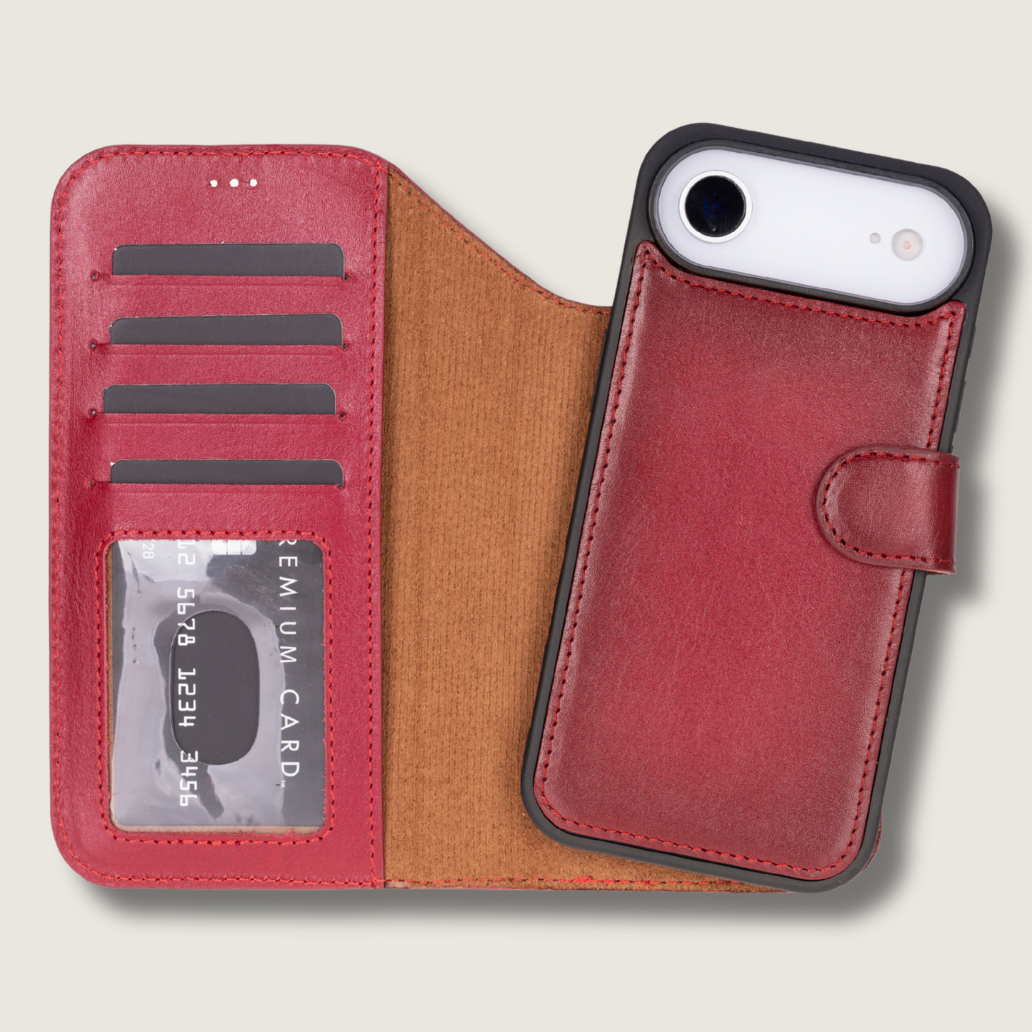 Premium Leather iPhone Air Wallet Case – Red - Austin
