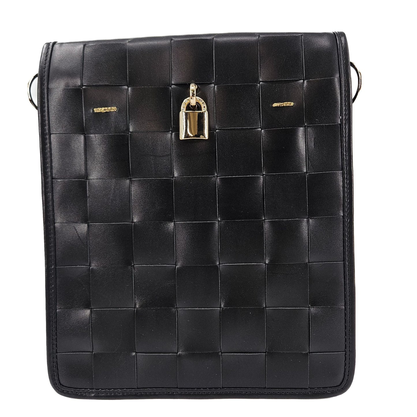 Woven Leather Black Crossbody Bag