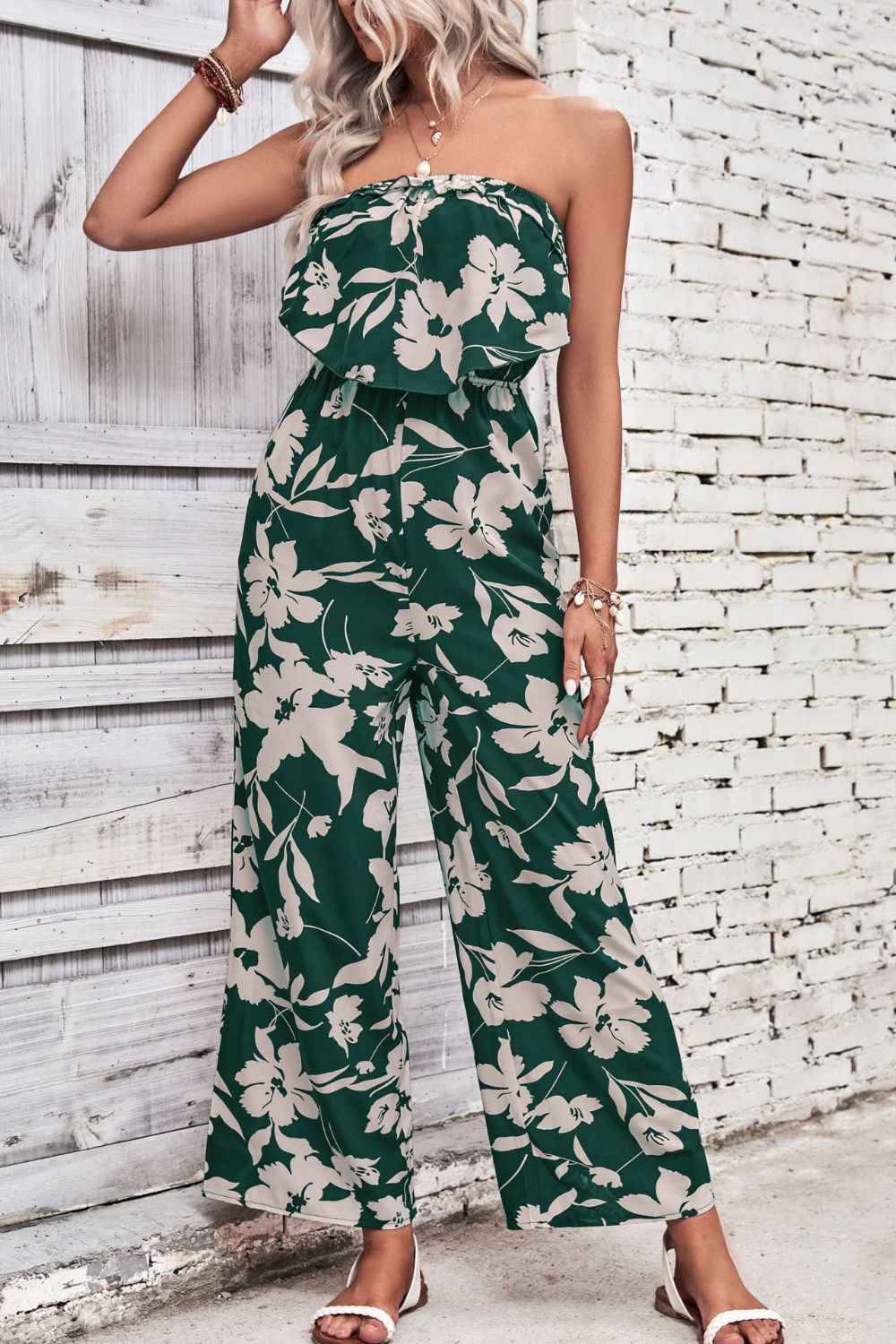 Perfee Floral Strapless : Wide Leg Jumpsuit