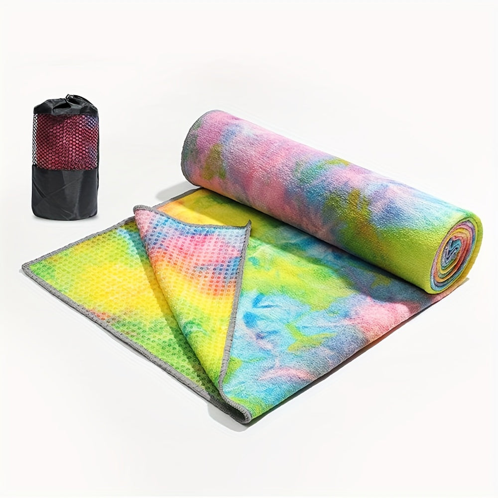 1pc Vibrant Tie-Dye Sweat-Absorbent Non-Slip Yoga Towel with Storage Bag - Soft, Foldable Sports Blanket for Outdoor, Gym, Pilates & Fitness Training, Machine Washable Polyester/Nylon