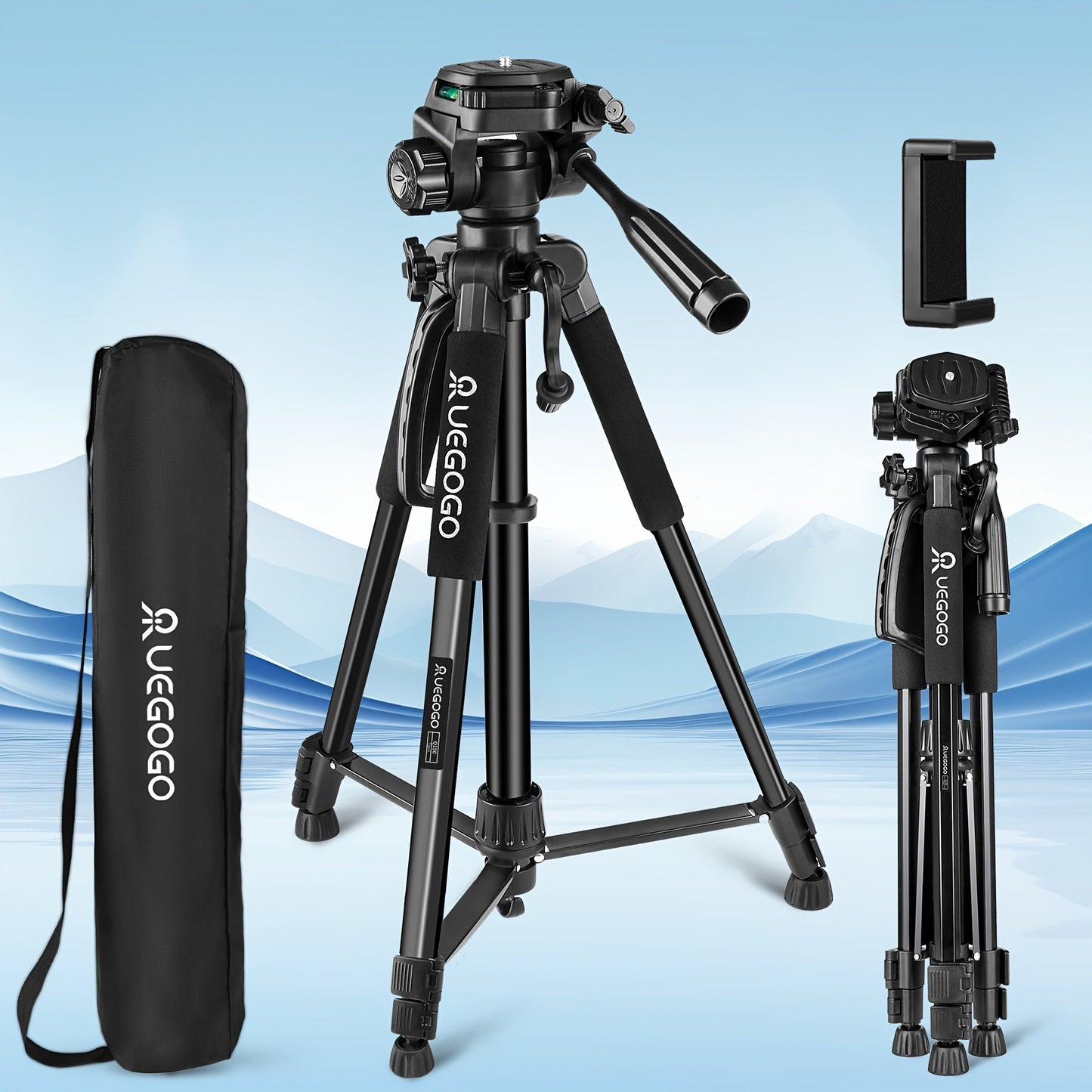 ZOMEI 60 Inch Micro Single-lens Digital Camera Mobile Phone Horizontal And Vertical Shooting Live Portable Aluminum Tripod With Mobile Phone Clip + T-shaped Mobile Phone Clip