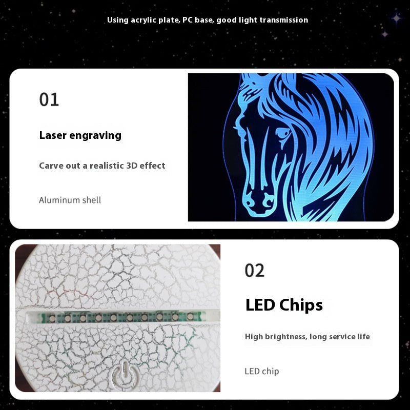 Horse Head Series Colorful Touch Remote Control 3D Table Lamp
