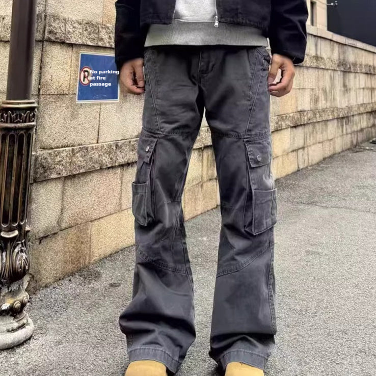 Retro Street Large Workwear With Pocket Casual Pants