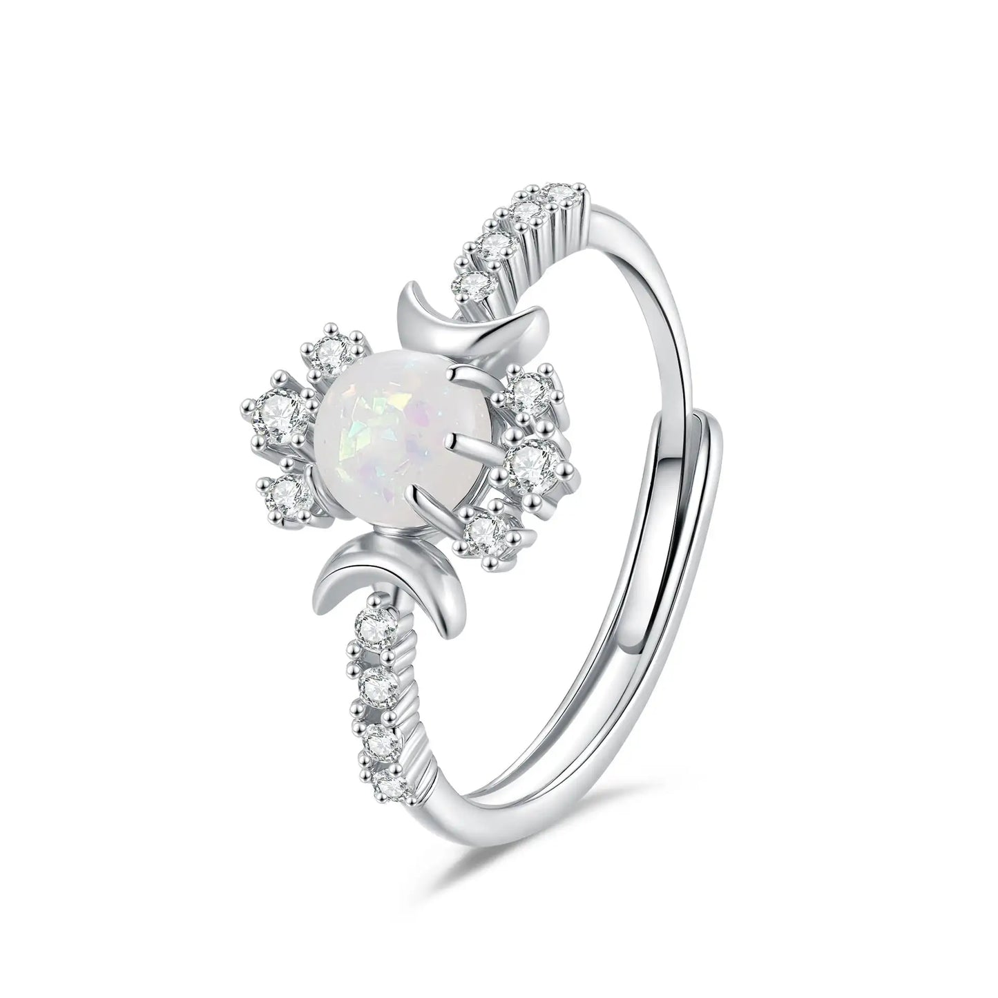 Platinum Round White Opal Glossy Double Moon Edge