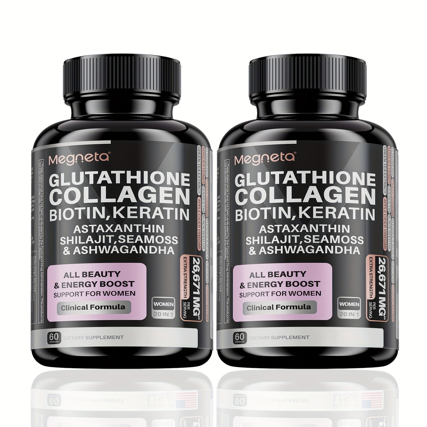 Megneta 20-in-1 Glutathione Collagen Capsules with Biotin, Keratin, Sea Moss & Shilajit – Advanced Hair, Skin, and Nail Supplement for Women - Premium collagen capsules from Lizard Vigilante - Just $25.99! Shop now at Lizard Vigilante