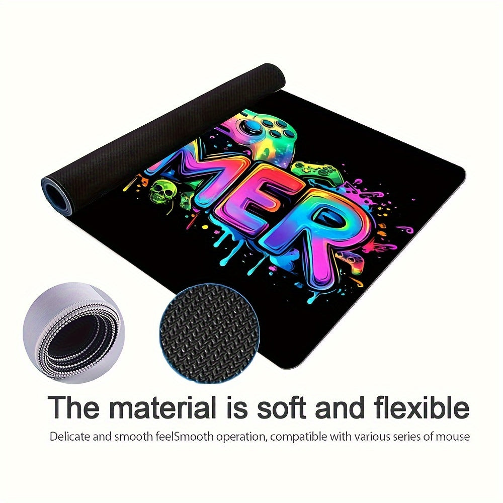 Extra-Large Gaming Mouse Pad with UV Black Light Feature - Non-Slip, Washable Rubber Base, Game Console Design Desk Mat for Gamers and Office Use