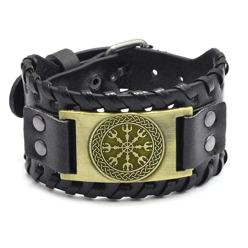 New Trendy Wide Leather Pirate Compass Bracelet Men's Bracelet Fashion Metal Compass Pattern Bracelet Accessories Party Jewelry - Premium Accessories from Lizard Vigilante - Just $17.99! Shop now at Lizard Vigilante