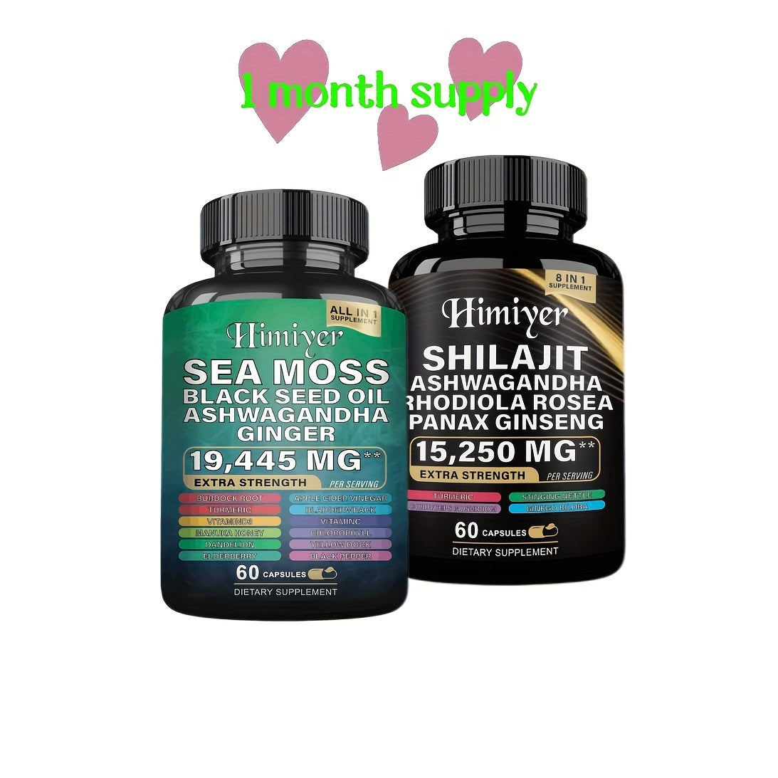 Sports Health Energy Pack, Shilajit And Seamoss Ginger South African Drunken Eggplant Capsule, Sea Moss 7000 Mg, Black Seed Oil 4000 Mg, Ashwagandha 2000 Mg, Ginger And Shilajit 9000 Mg, Rhodiola Rosea 1000 Mg, 19445mg+15250m - Premium  from Lizard Vigilante - Just $10.99! Shop now at Lizard Vigilante