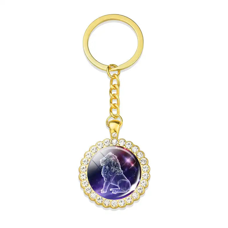 Blue Purple Glass Diamond Keychain Constellation Pendant