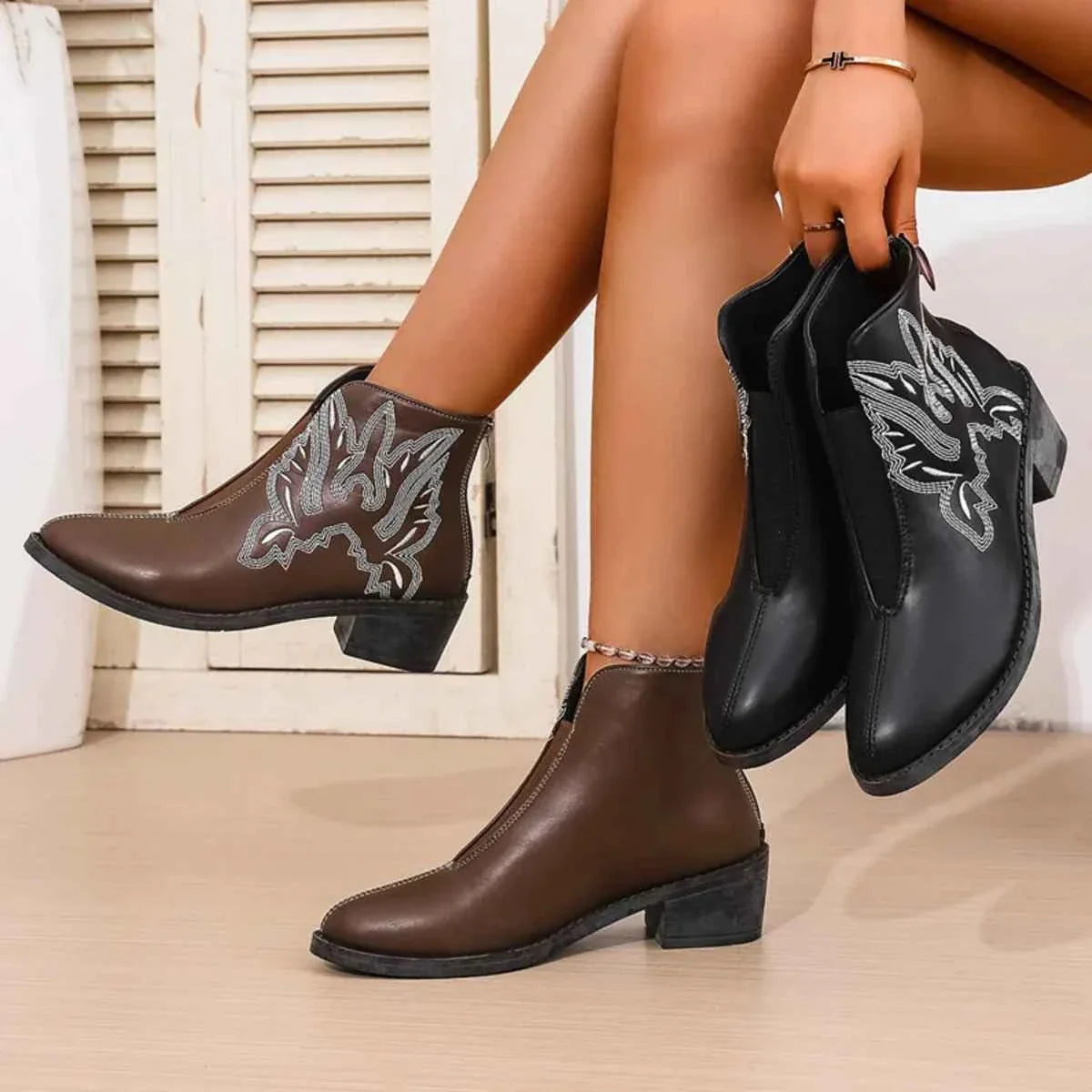 Western Embroidered Ankle Boots