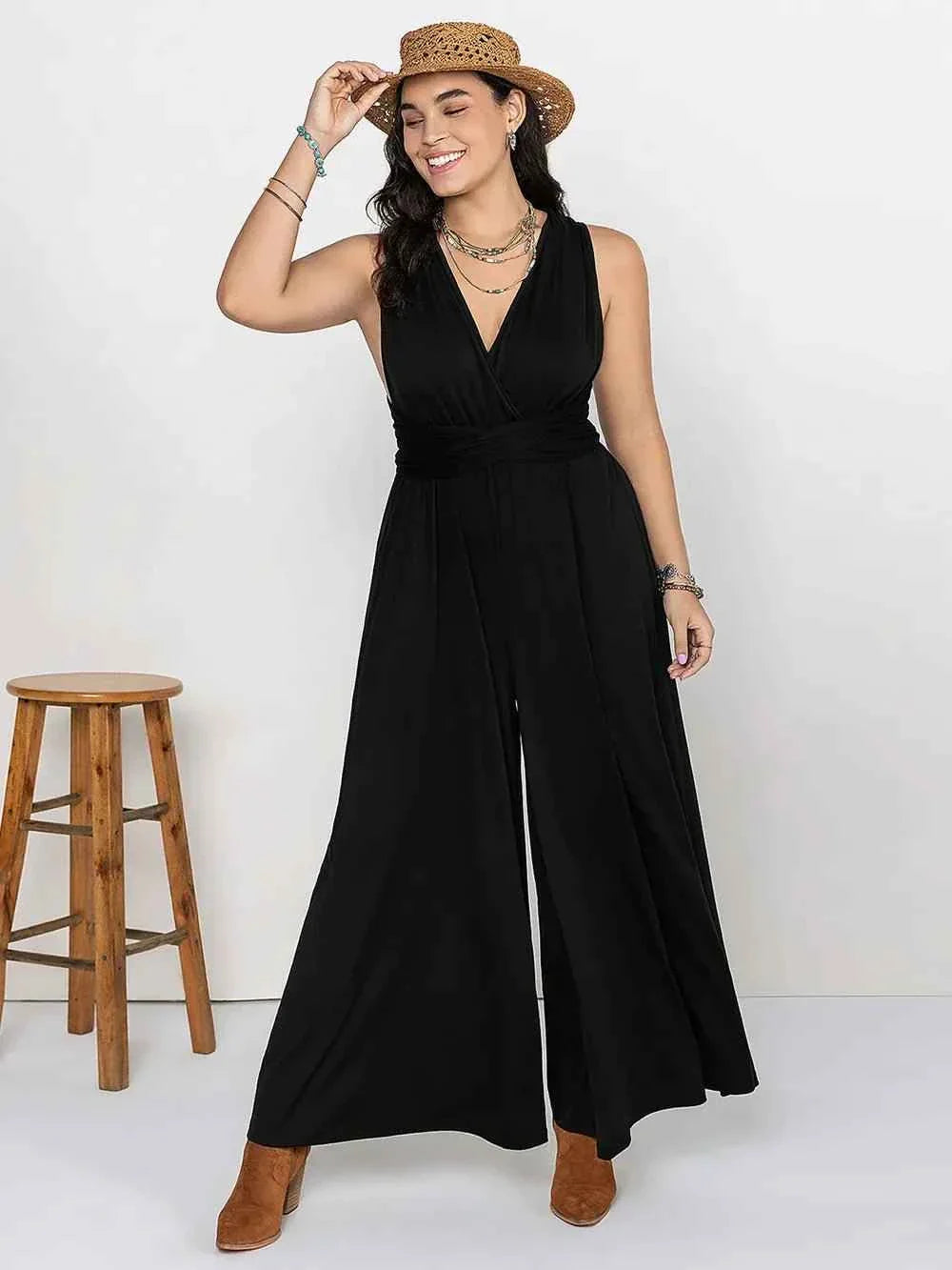 Plus Size V-Neck : Wide Leg Jumpsuit