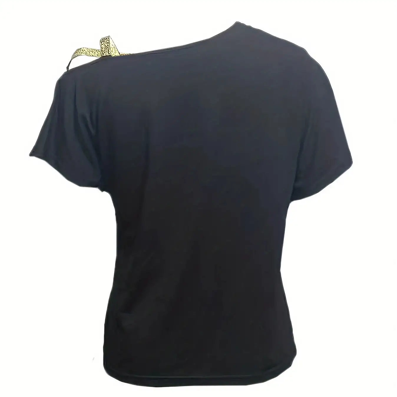 Women's Sequined Gold Shoulder Strap Off Shoulder Cross Off Shoulder Short Sleeved Tie Up T-shirt Top Shirt