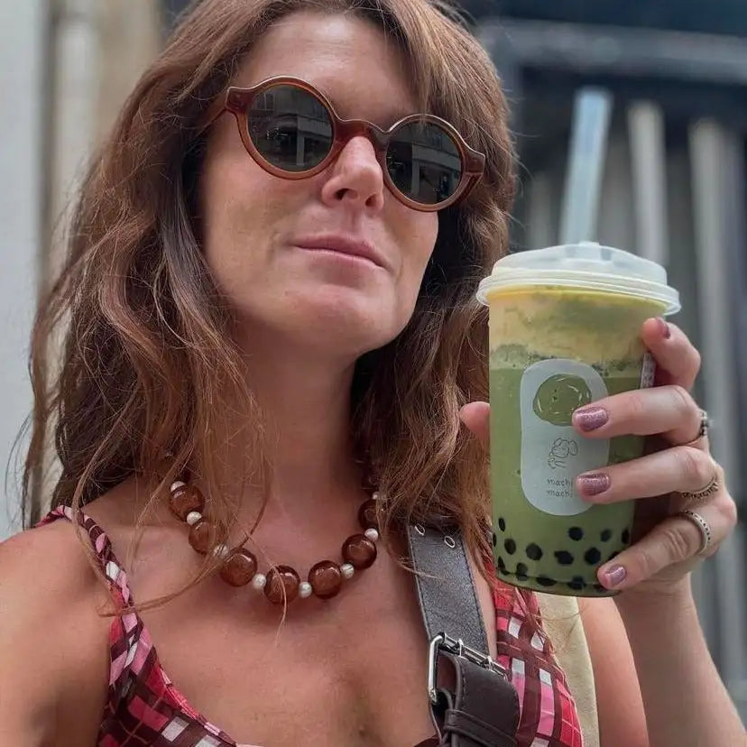 New Retro Dark Red Natural Stone Sweater Chain