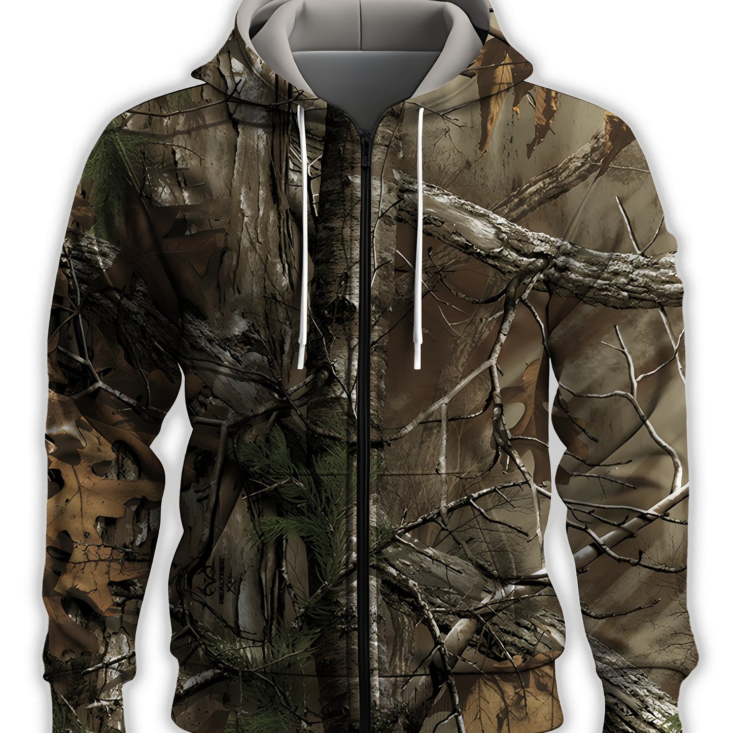 Men's Casual Sports Hoodie with Tree Branch Print – Breathable Zip-Up Double Hood Essential Plus Size Hoodie - Premium hoodie from Lizard Vigilante - Just $38.99! Shop now at Lizard Vigilante