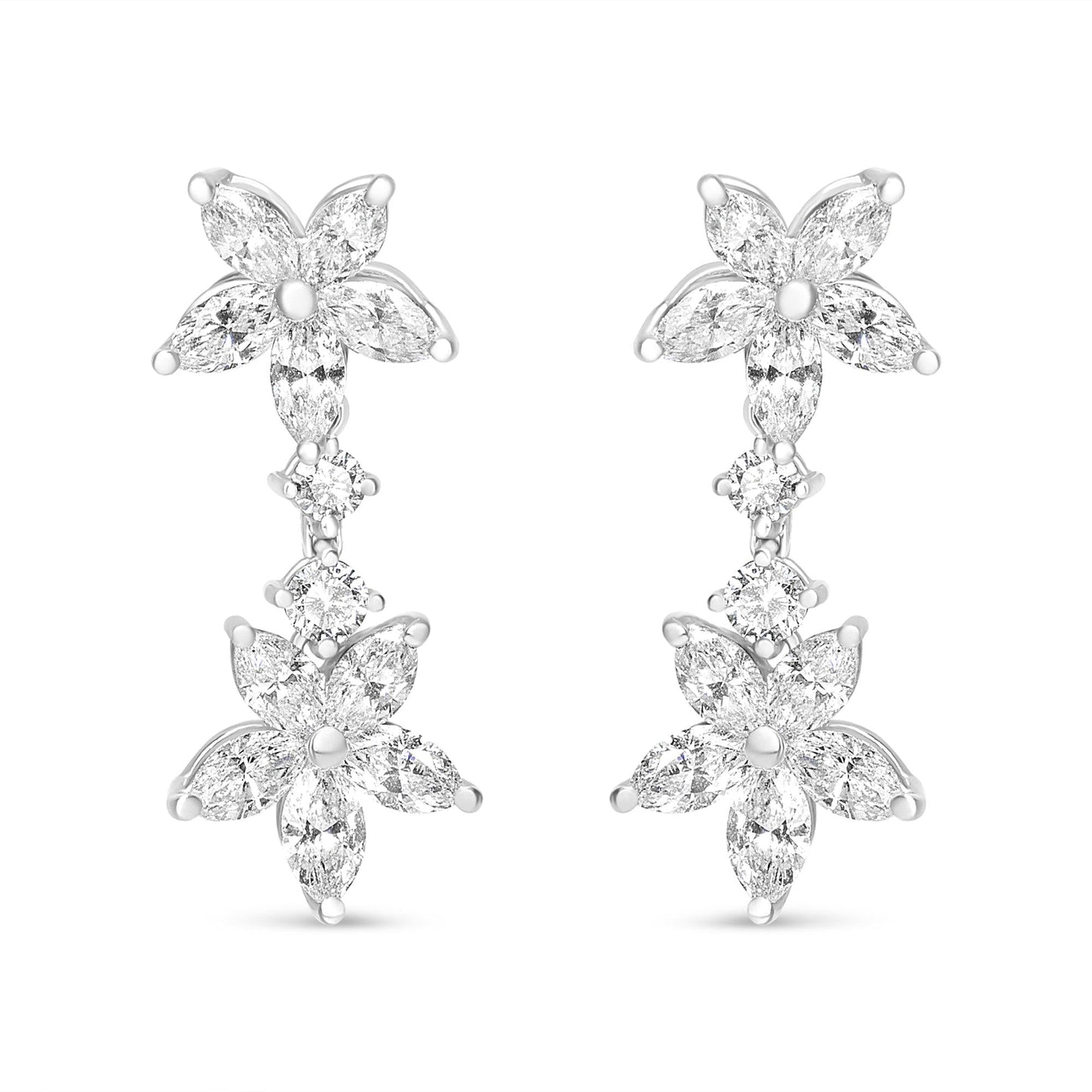 18k White Gold 6.0 Cttw Marquise Diamond Floral Dangle Drop Earrings (E-F Color, VS1-VS2 Clarity)