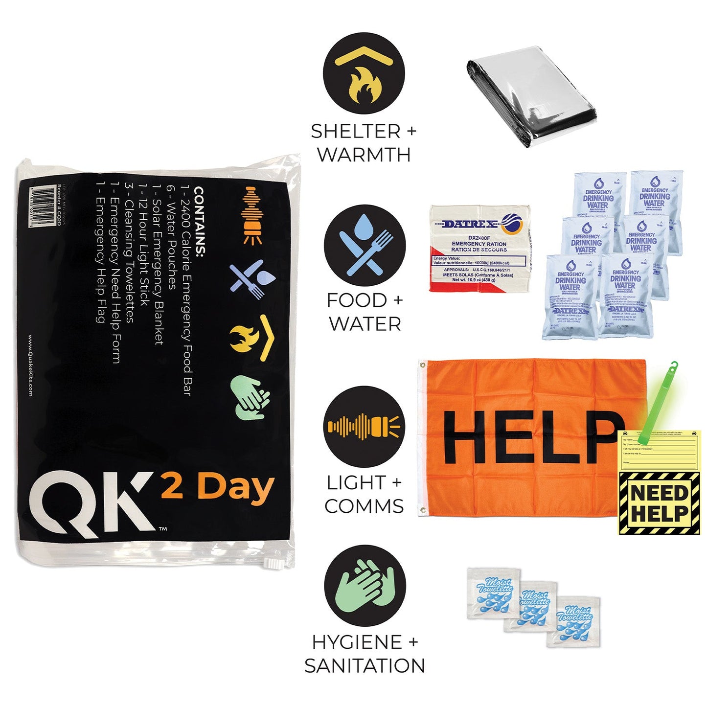 Quake Kits 2 Day Quick Grab Kit in Resealable Bag