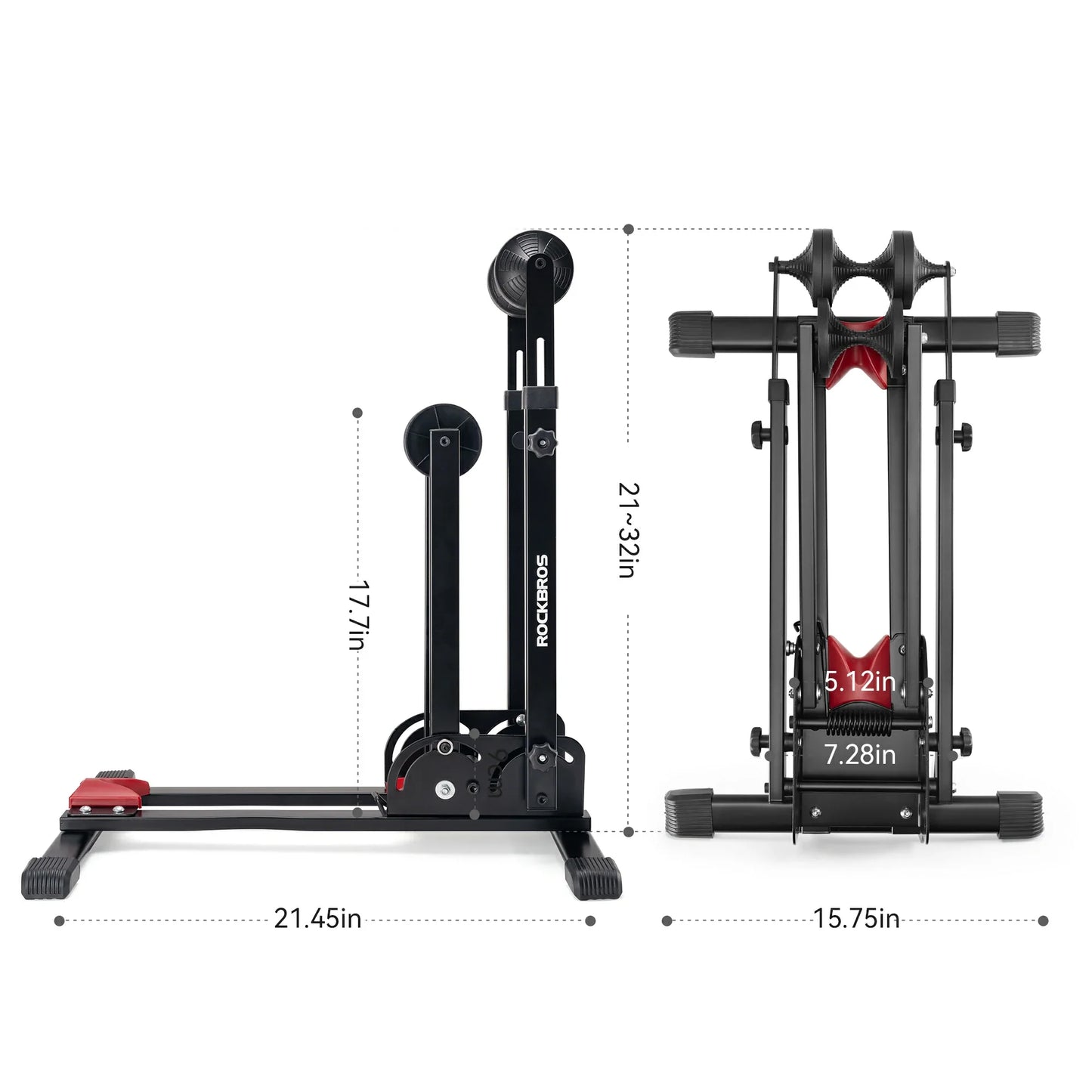 2-in-1 Adjustable Bike Stand Foldable Floor Vertical Rack Sturdy Carbon Steel for 24"-27.5" Wheels