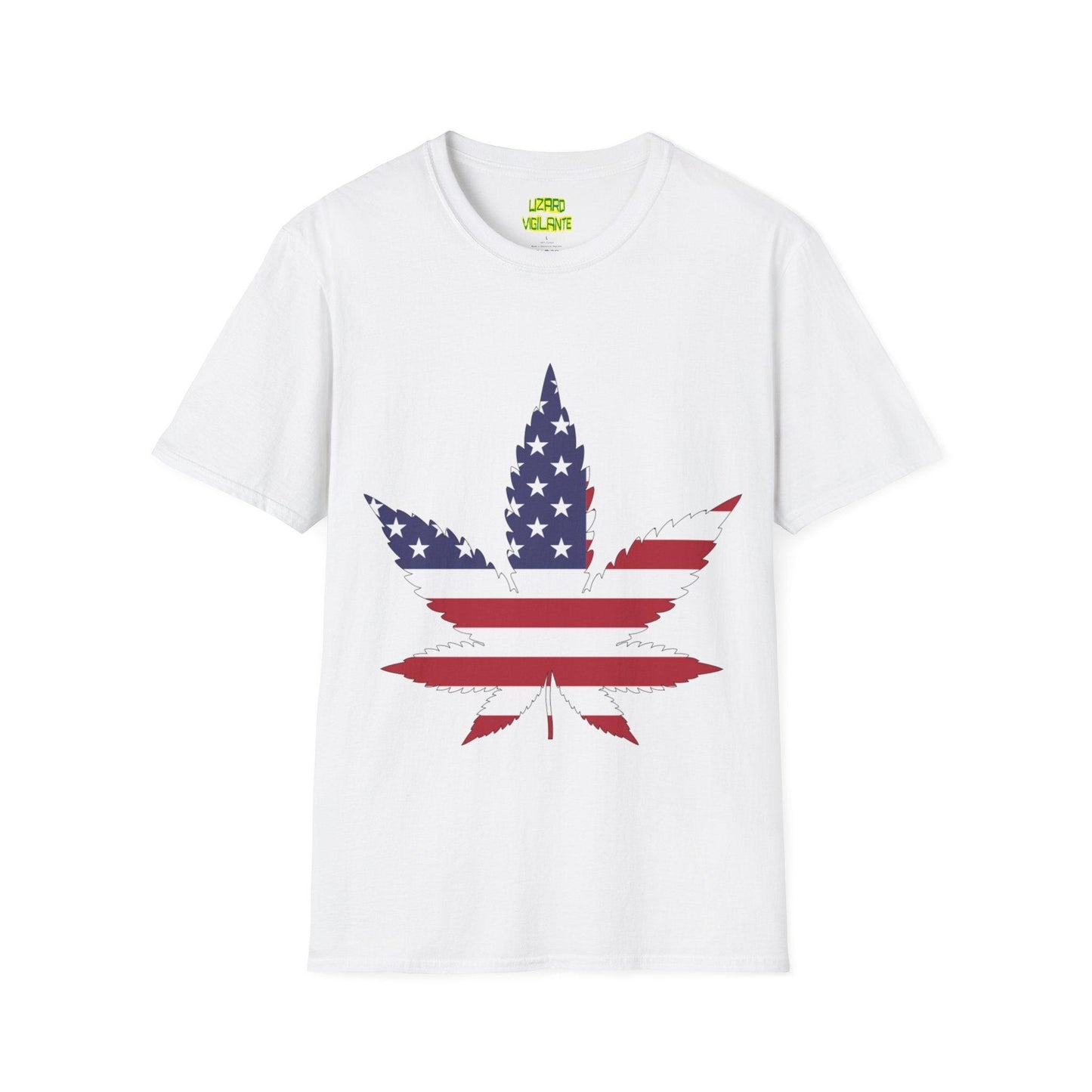 American Flag Colors Pot Leaf Unisex Softstyle USA T-Shirt - Lizard Vigilante