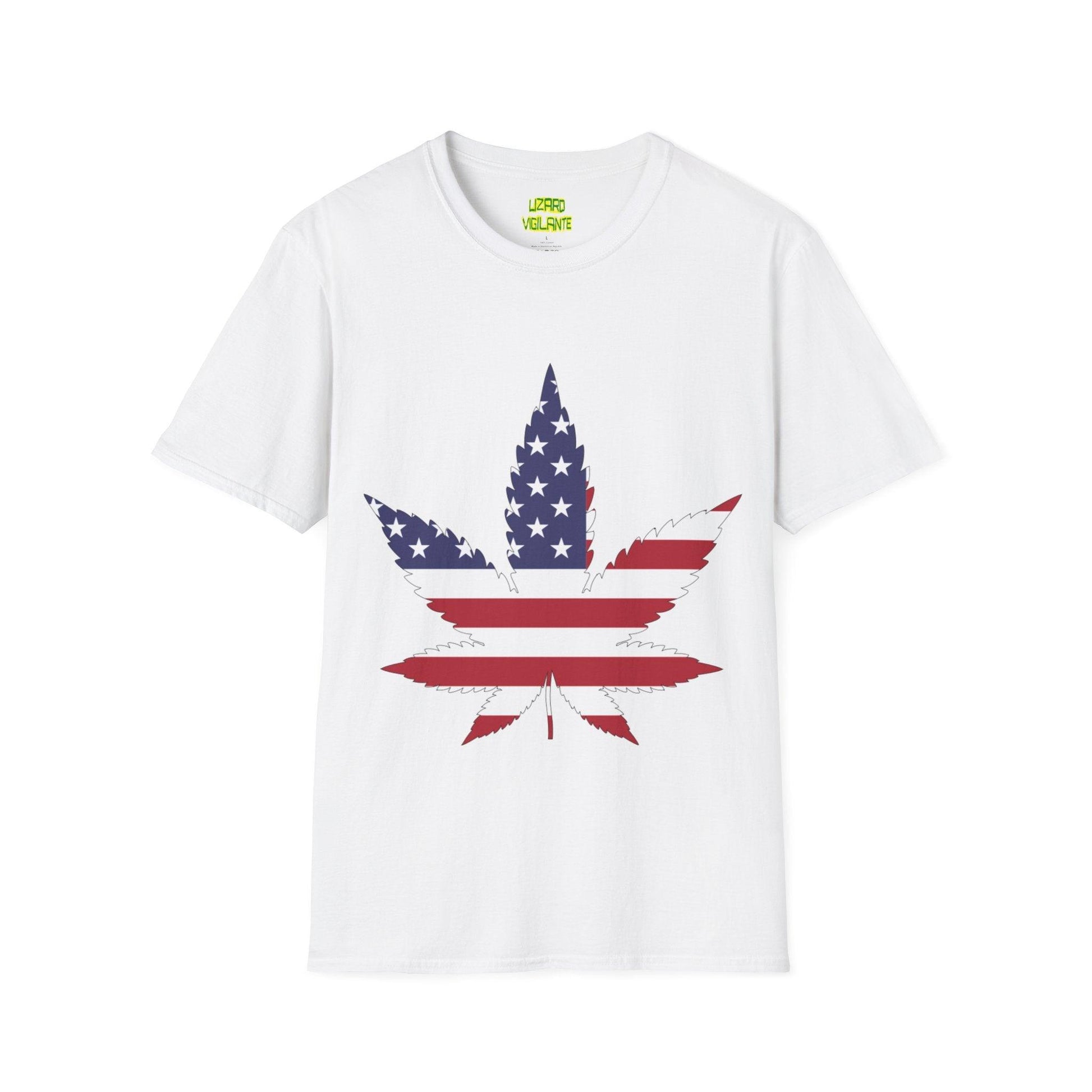 American Flag Colors Pot Leaf Unisex Softstyle USA T-Shirt - Lizard Vigilante