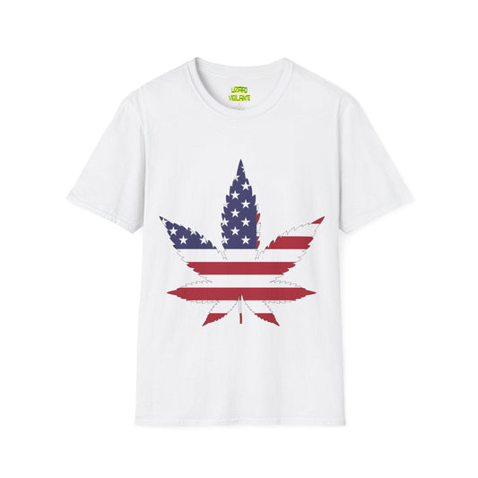 American Flag Colors Pot Leaf Unisex Softstyle USA T-Shirt - Lizard Vigilante