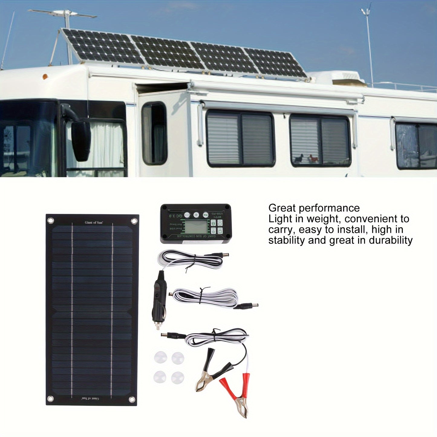 600W High-Efficiency Monocrystalline Silicon Solar Panel Kit - Solar Panels for RV Outdoor Camping with 100A Charge Controller, Extension Cable, and Battery Clip for Reliable Off-Grid Power - Premium  from Lizard Vigilante - Just $46.99! Shop now at Lizard Vigilante