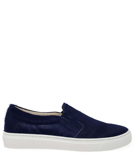 Navy Short Hair Calf Slip On Sneaker