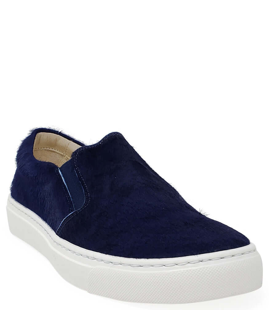 Navy Short Hair Calf Slip On Sneaker
