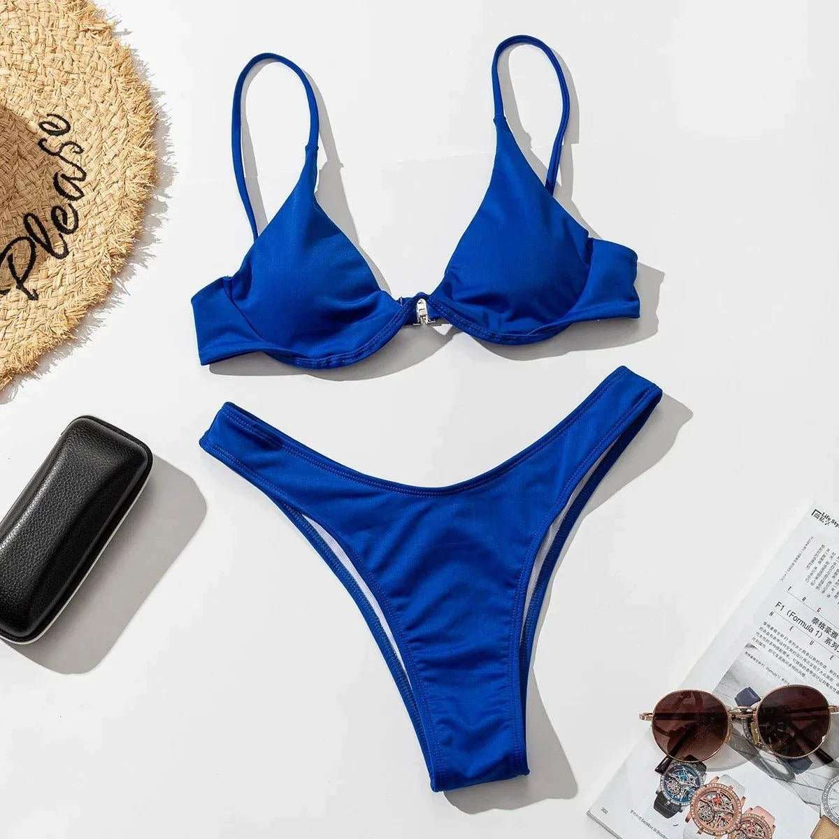 2024 Bikini Solid Swimsuit Women Swimwear Push Up Bikini Set Brazilian Bathing Suit Summer Beachwear - Premium  from Lizard Vigilante - Just $24.99! Shop now at Lizard Vigilante