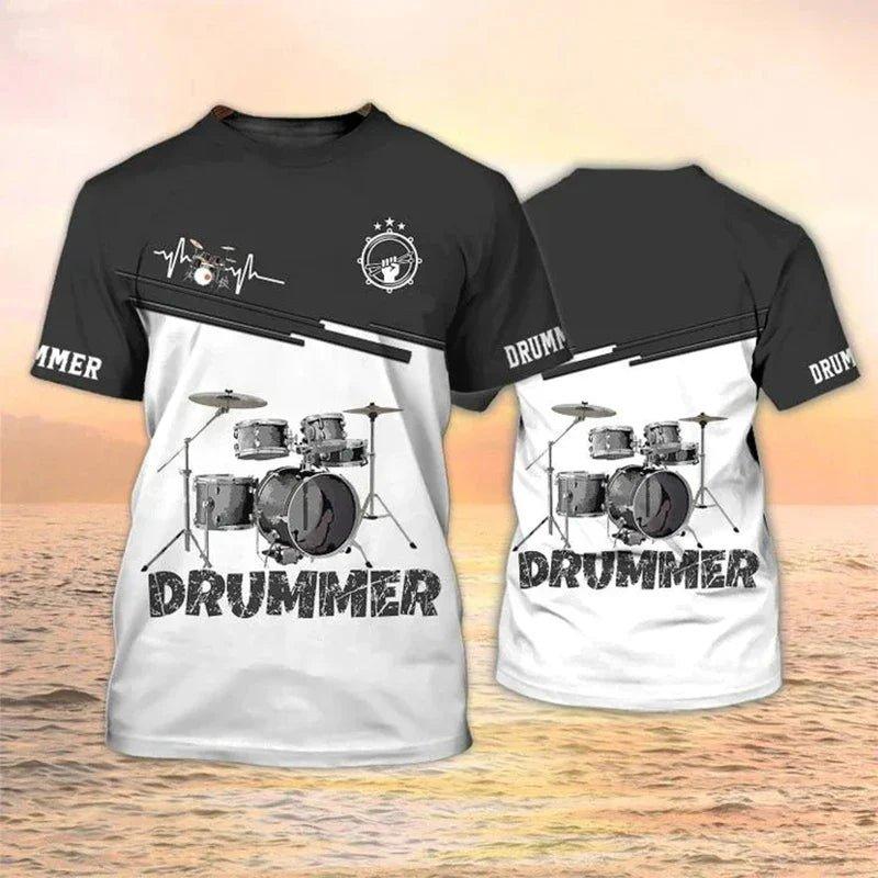 2024 New Electronic Drum Musical Instrument 3d Print Drummer tShirts Rock Music Street Hip-Hop Tops Summer Fashion Short Sleeve Men Women Tee shirt - Premium T-shirt from Lizard Vigilante - Just $22.99! Shop now at Lizard Vigilante