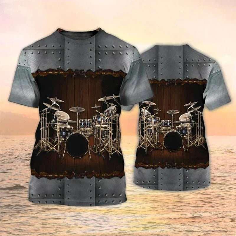 2024 New Electronic Drum Musical Instrument 3d Print Drummer tShirts Rock Music Street Hip-Hop Tops Summer Fashion Short Sleeve Men Women Tee shirt - Premium T-shirt from Lizard Vigilante - Just $22.99! Shop now at Lizard Vigilante