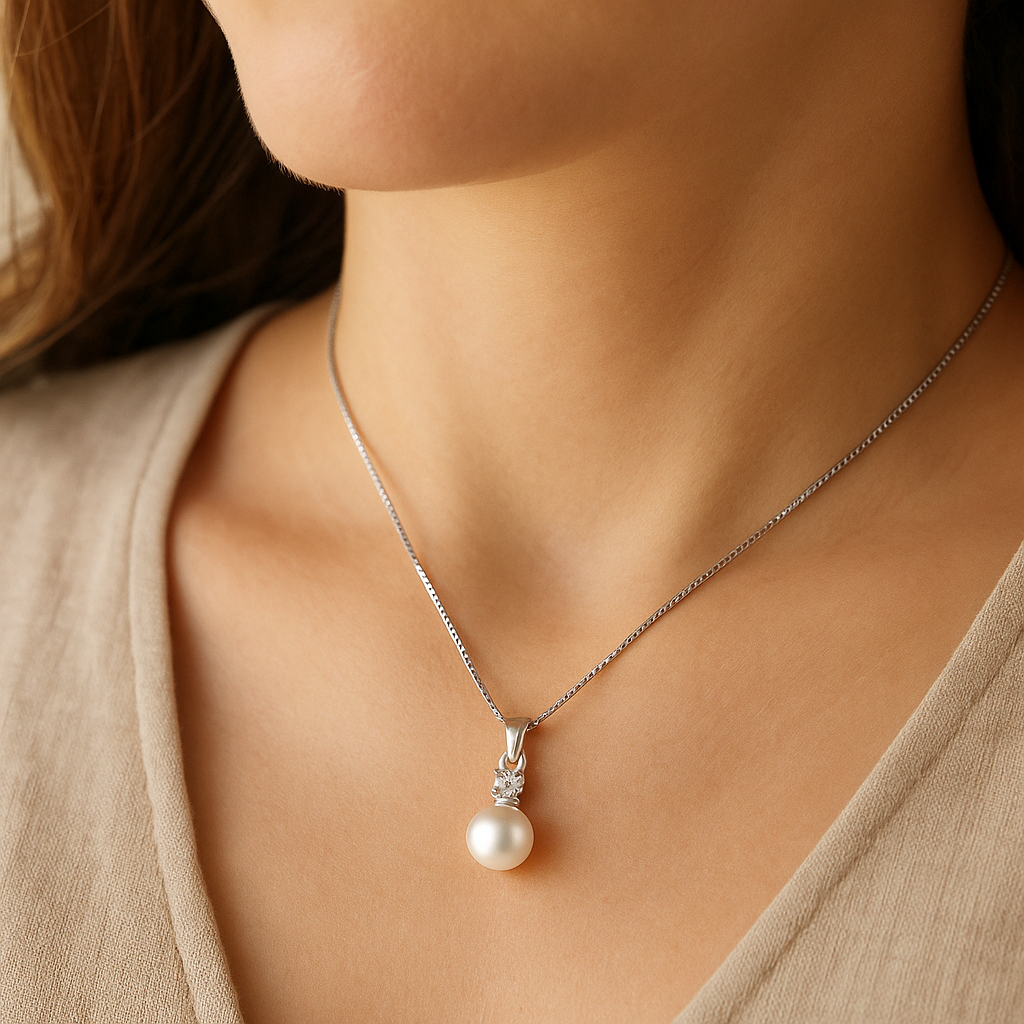 Pearl Pendant Necklace with Cubic Zirconia Accent Stone Necklace
