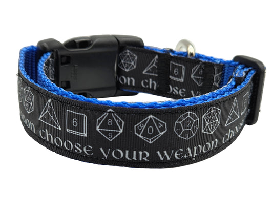 Choose Your Weapon” DnD Dog Collar – Large (12"–19")
