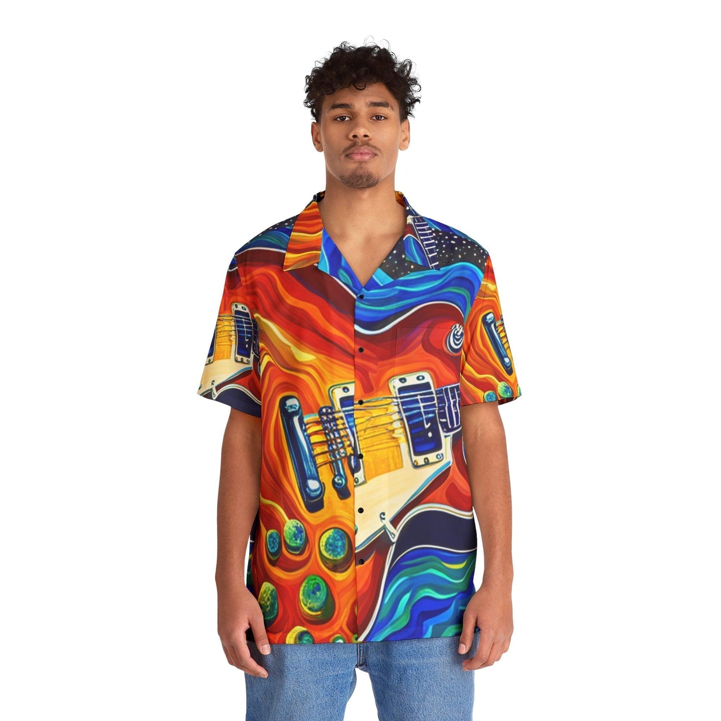 Psychedelic Guitar Men's Hawaiian Shirt - Lizard Vigilante