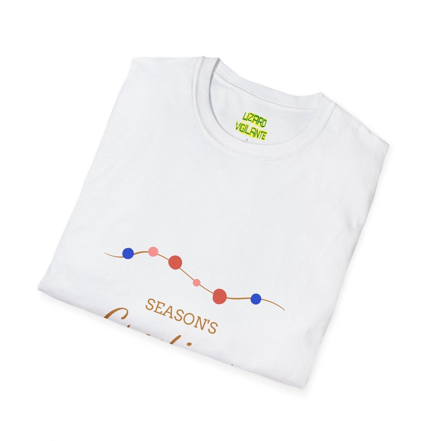 Season's Greetings with Strings of Lights Holiday Unisex Softstyle T-Shirt - Lizard Vigilante