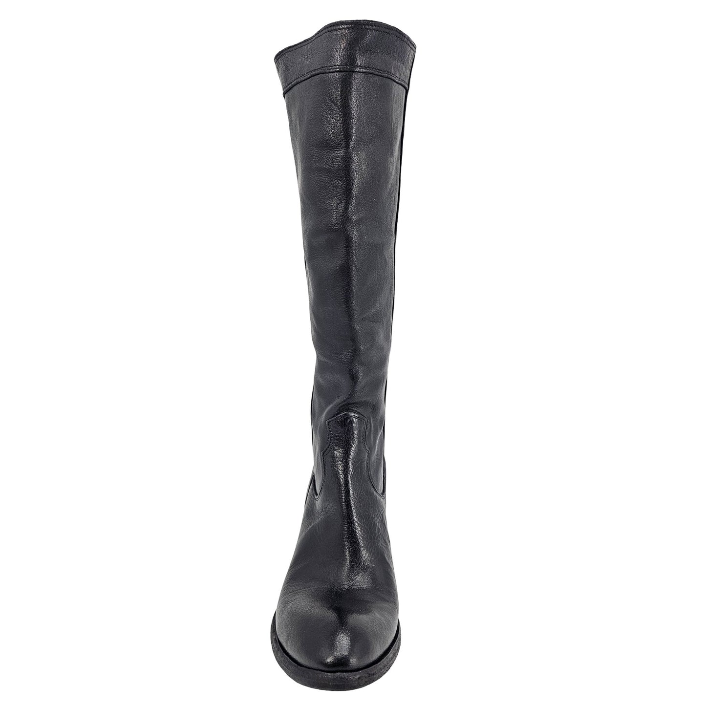 Black Leather Knee-High Pull-on Boot