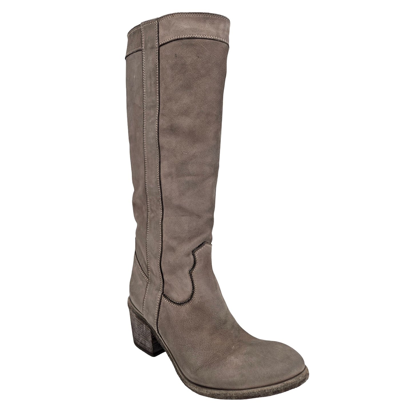 Taupe Washed Leather Knee-High Pull-on Boot