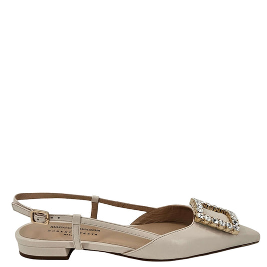 Cream Leather Lavanda Sling Back Flat