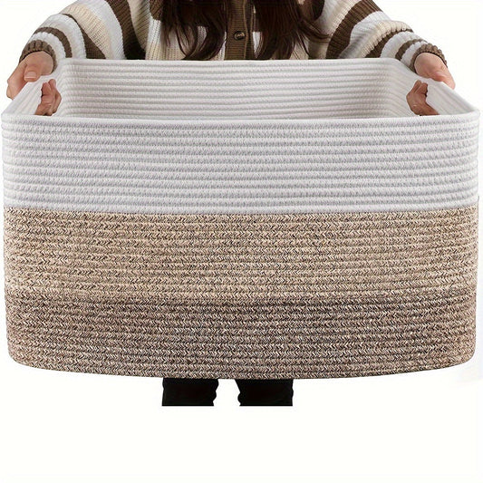 1pc 21.6" X 16.9" X 11.8" Large Rectangular Blanket Basket, Woven Gift Storage Basket, Living Room Organizer, With Handles