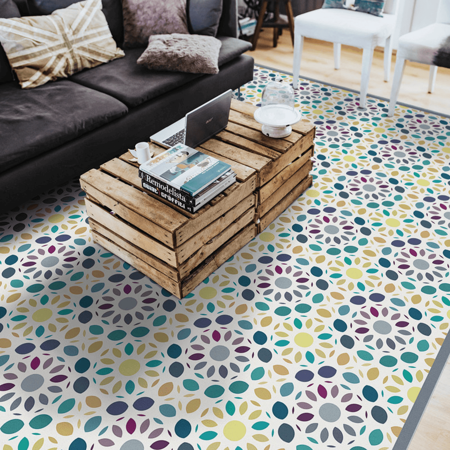 Bali Multi-Colour Mosaic Non-Slip Vinyl Rug For Indoor/Outdoor Use